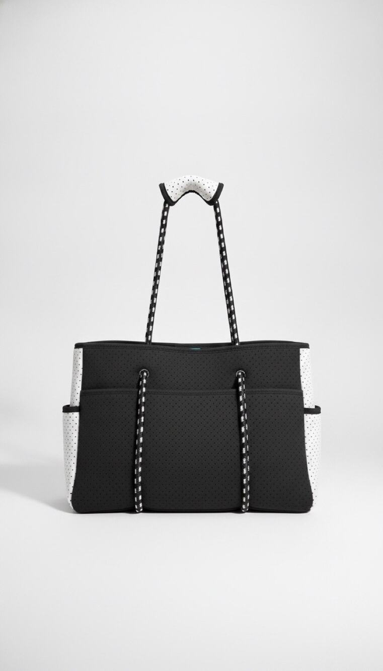Neoprene Beach Tote Bag Large Waterproof Shoulder Handbag Travel Pool Black Whit